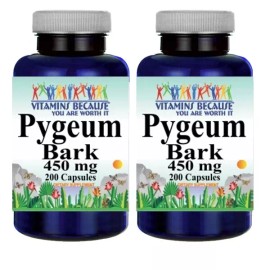Vitamins Because Pygeum Bark 450mg 2X200 Caps 450 mg per Capsule 900mg/per 2 Capsules