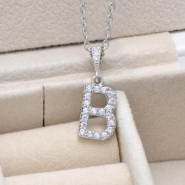Paialco Initial Letter B Pendant Necklace for Women, White Gold Plated