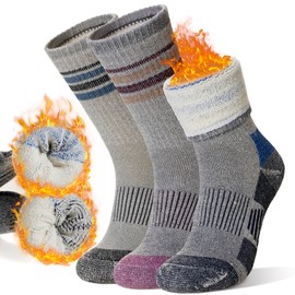 SeeyAN Merino Wool Hiking Socks Womens Mens Thermal Winter Boot Thick Cushion Warm Crew Socks 3 Pairs (Black/Blue/Purple#S, Large)