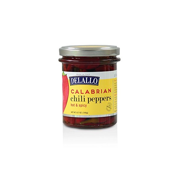 DeLallo Whole Calabrian Chili Peppers, Hot & Spicy, 6.7oz Jar,