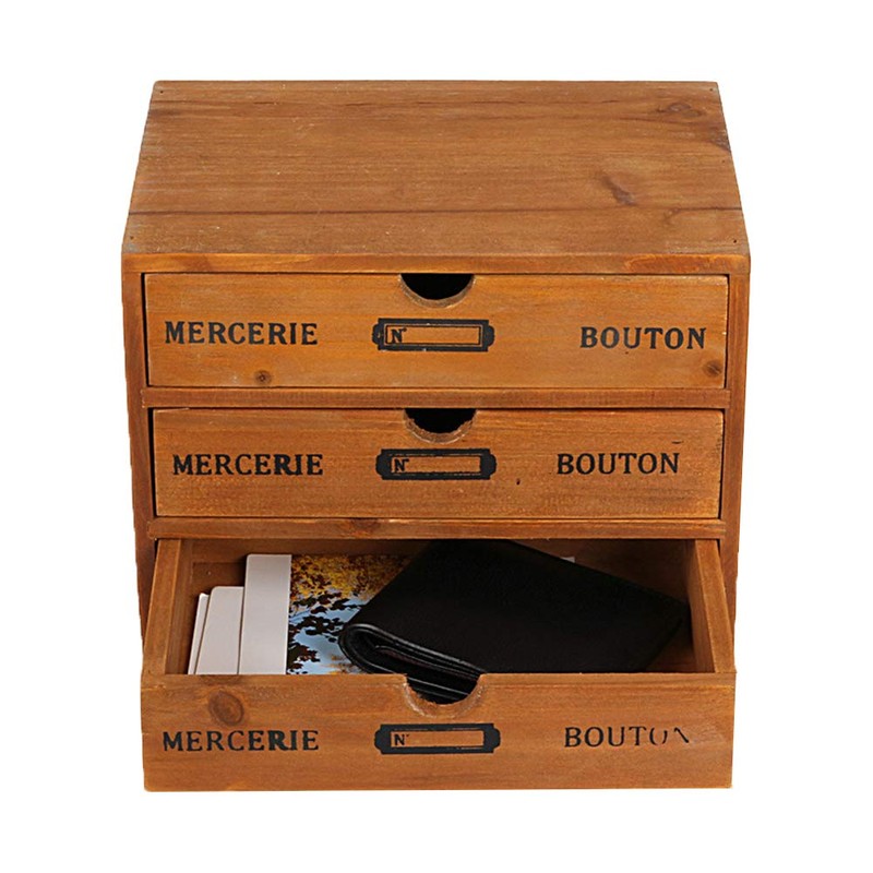 Willcome Wooden Storage Box with Drawers Portable Wooden Desktop Organizer