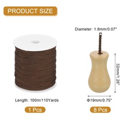 sourcing map Braided Lift Shade Cord, 1.8 mm 110 Yards/Roll Nylon Cord String with 8Pcs Wood Blind Pull Cord Knobs for Roman Blind Shade Rollers Repair Curtain Craft DIY (Wood)