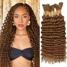 Human Braiding Hair for Boho Braids Human Hair 150g 16 Inch Deep Wave Boho Braids Human Hair No Weft Boho Human Braiding Hair Curly 6 Bundles/Pack 30#