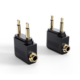 MEE audio Airplane Headphone Adapter for in-Flight Entertainment Systems - Dual 3.5mm Male to 3.5mm Female - Works with Headphones, Headsets, and Bluetooth Adapters (2 Pack), Black