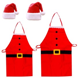 Christmas Hat Santa Hat Christmas Apron 4 Pieces Kitchen Aprons Unisex Classic Red Christmas Hat Santa Costume for Christmas Party Chef Kitchen Cooking Restaurant Baking, red