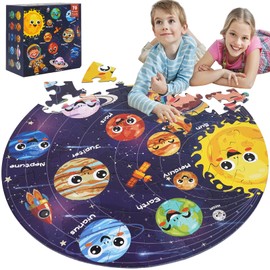 Floor Puzzles for Kids Ages 4-6 Solar System Jigsaw Puzzles 70 Piece Globe Space Planets Floor Puzzle 4-10 Planet Round Large Puzzle for Toddlers Geography Educational Toys for Boys&Girls Christmas