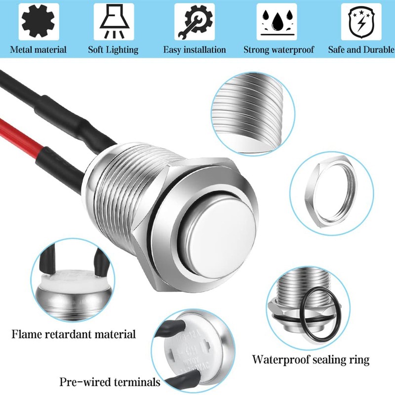 5 Pieces Brass Nickel-Plated Button On Off 12 mm 2