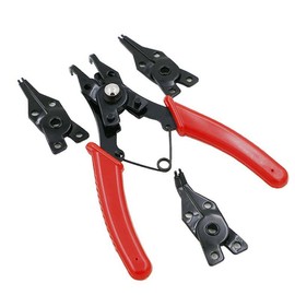 4 in 1 5 Inch Circlip Pliers Set, Multi-Function Internal and External Retaining Snap Ring Pliers, Pliers Heads Wire Cable Crimping Precision Circlip Tool for Maintenance and Repair, Red