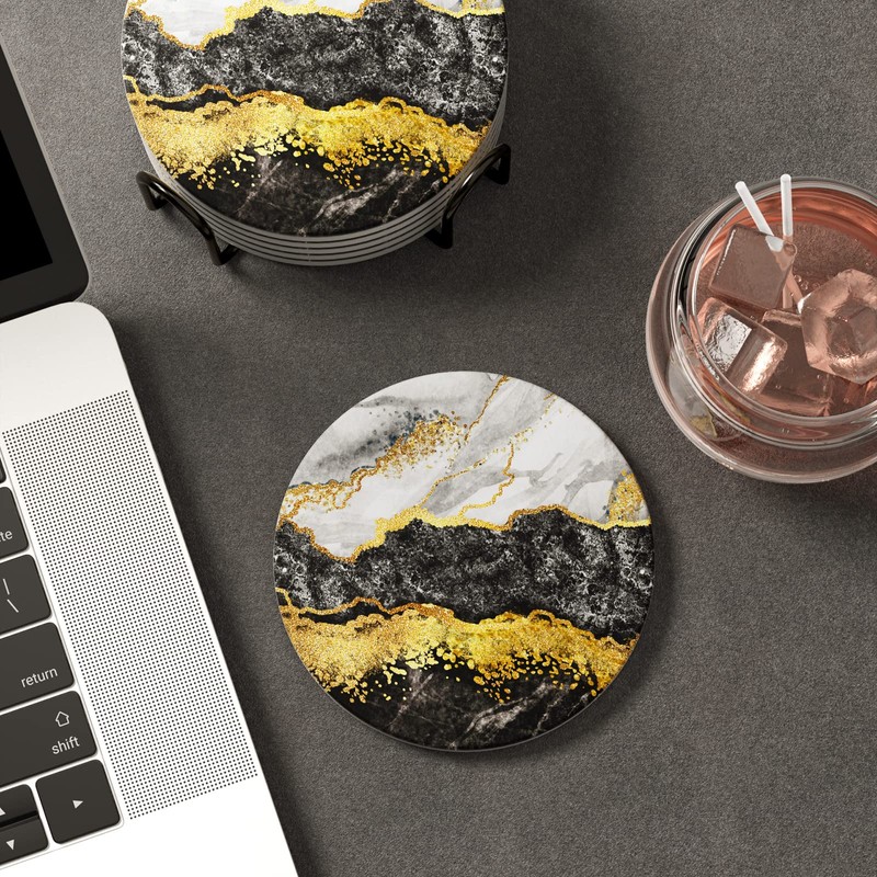 Nipichsha Coasters for Drinks, Set of 6 Cute Absorbent Ceramic