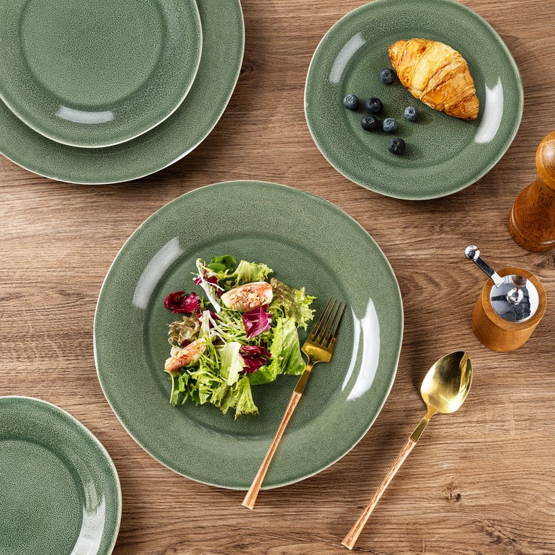 AmorArc Ceramic Dinnerware Sets, Handmade Stoneware Reactive Glaze Plates and