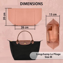 HomeGadget Bag Organiser for Longchamp Bag Size M - Le Pliage Organiser for Women Handbag Shopper - Bag Insert in Pink