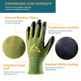 COOLJOB Gardening Gloves for Women and Men, 2 Pairs Bamboo Garden Gloves with Touchscreen, Breathable Nitrile Coated Work Gloves, Green, Small Size (2 Pairs S)