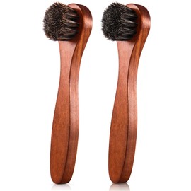 2 Pcs Horsehair Shine Shoes Brush Kit Polish Dauber Applicators Cleaning Leather Shoes Boots Care Brushes Suede Cleaner Brush(Brown Long Handle)
