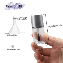 Agidea 20 botellas vacías de esmalte de uñas con cepillo para polvo, botellas vacías recargables de vidrio para esmalte de uñas con embudo y bolas de mezcla, 15 ml, color plateado