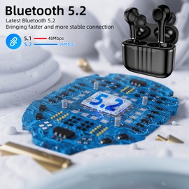 Wireless Earbuds, Bluetooth 5.2 Earbuds with Hi-Fi Stereo Audio, Wireless Headphones with 4 Mics, 45H Playtime, IPX7 Waterproof, Touch Control, Type-C Charging Case