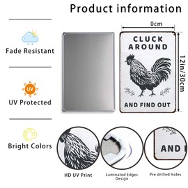 CAEJCCL Funny Cluck Around And Find Out Metal Signs Vintage Tin Sign for Home Farmhouse Kitchen Chicken Coop 8×12 Inch