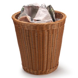 CESTATIVO Wicker Waste Basket, Hand Woven Trash Can, Imitation Rattan Garbage Basket for Bedroom, Bathroom, Kitchen, Living Room (Round)