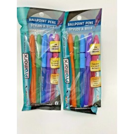 Promarx 12 Promarx Fashion Stick Ballpoint Pens, 1.0 mm, Assorted Colored Ink, 6 Pack X2