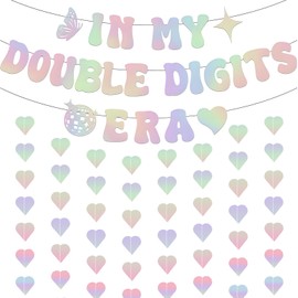 10th Birthday Decorations for Girls - Laser Double Digits Birthdays Decorations and Heart Garland Happy 10th Birthday Banner Hanging Decor Party Supplies for 10-Year-Old Girls