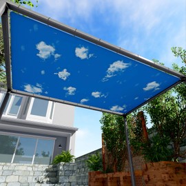 Windscreen4less 4'x20' Waterproof Printed Sun Shade Sail Pergola Replacement Cover Canopy for Patio Deck Backyard Straight Edge with Grommets Sky Cloud