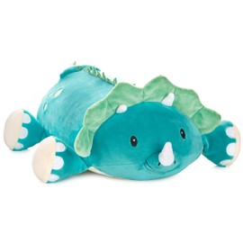 MEMORY MATES Rory The Triceratops Memory Foam Pillow Plush with Kid's Diary That Stores in Belly Pocket, 15” Stuffed Animal, 6" Journal