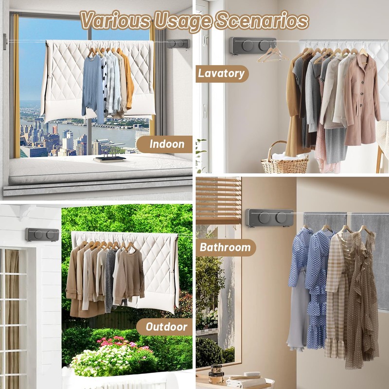 Retractable Clothesline Indoor, Non-Sagging Twin Clothes Line Outdoor,Heavy Duty Clothes
