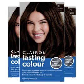 Clairol Lasting Colour Permanent Hair Dye | Perfect Grey Coverage | Shiny and Moisturised Hair | 135 ml | 3 Darkest Brown