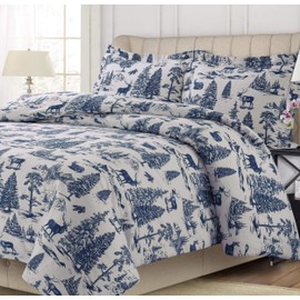 Tribeca Living LISNODUVETQUDB Duvet Set, Queen, Let it Snow Blue