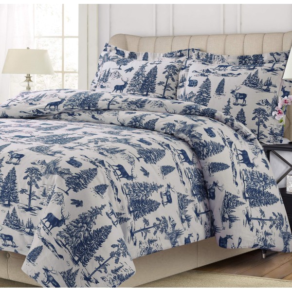 Tribeca Living LISNODUVETQUDB Duvet Set, Queen, Let it Snow Blue