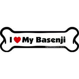 Imagine This Company I Love My Breed Bone Shaped Pet Magnet; Removable Magnets for Cars, Fridges, Lockers & More, Stylish Pet Inspired Car Accessories, 2 x 7 inches, 1 Item, White/Black, Basenji