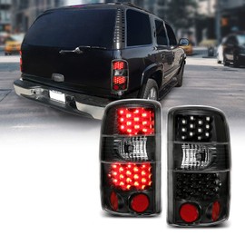AmeriLite for 2000-2006 Chevy Tahoe/Suburban : GMC Yukon Dark Black LED Brake Tail Lights Assembly Set + Bulb Harness - Passenger and Driver Side