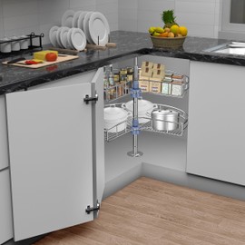 JOWBOOW 24" Kidney Corner Cabinet Lazy Susan for Kitchen, Adjustable Height Replacement Shelves for Corner Cabinet, Chrome Silver (Cannot be Door-Mounted)