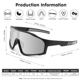 EYEBUDDY Kids Sunglasses Youth Baseball Sunglasses Boys Girls Softball Sports Sun Glasses Polarized UV Protection Age 6-12, A15-kids Sunglasses-black Grey Frame & White Blue Frame, Width 135mm