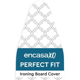 Encasa XO Ironing Board Cover and Pad 42"x14" - Thick 3mm Felt Padding, Drawstring Tightening & Lock, Easy Fit, Scorch & Stain Resistant, Fits Medium Ironing Board - White Tiles