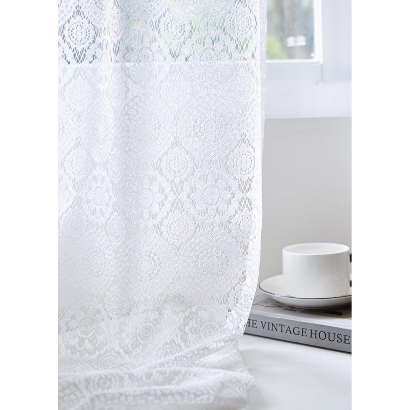 Sarah Haus Lace Curtain Panel (Single), Hebron Pattern Drapes, Rod