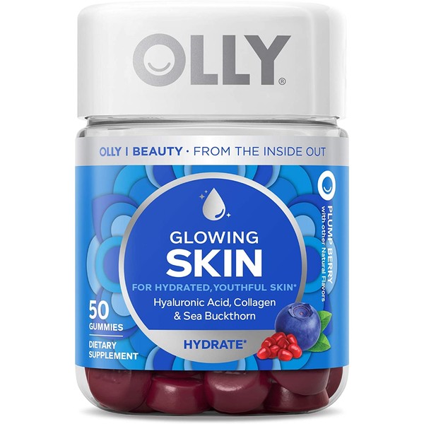 OLLY Glowing Skin Gummy, 25 Day Supply (50 Count), Plump Berry, Hyaluronic Acid, Collagen, Sea Buckthorn, Chewable Supplement (Packaging May Vary)