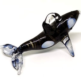 Sansukjai Orca Killer Whale Miniature Figurines Animals Hand Blown Glass Art Collectible Gift Home Decor Christmas Decorate Wall Hanging
