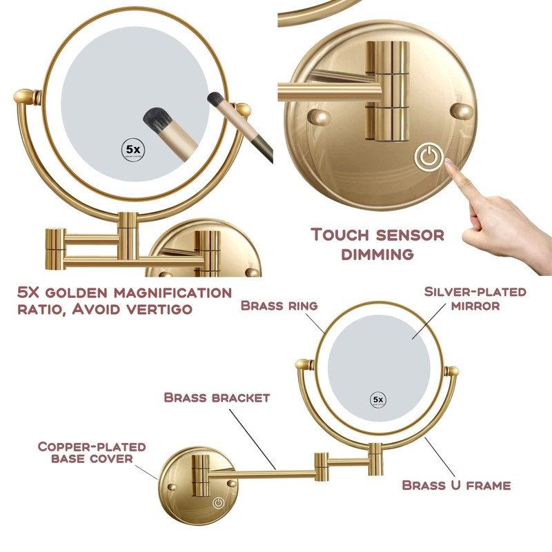 RECKODOR Wall Mount Makeup Mirror with Lights and Magnification, 1X