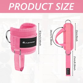 flintronic Foot Loops, Cable Pull with Fixed Rope, Foot Cuffs Cable Pull with D-Rings for Men and Women, Leg Extenders, Ankle Straps for Fitness, Glutes and Leg Training (Pink)