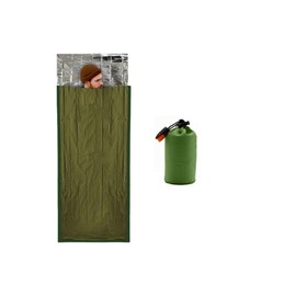 Emergency Sleeping Bag, ultra Lightweight Waterproof Thermal Bivy Sack Cover, One-person Emergency Shelter Survival Kit for Hiking Outdoor Camping (2 olive green)