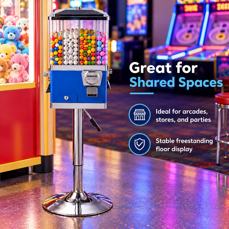 4 Compartment Coin Operated Candy Vending Machine with Adjustable Stand