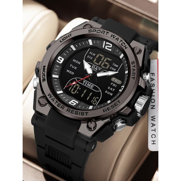 Men's Sporty Analog-Digital Watch, Resin Case, Mineral Glass Dial, Quartz