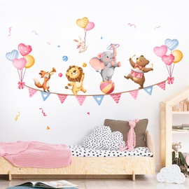Jungle Animals Party Wall Decals Elephant Lion Fox Bear Wall Stickers Peel and Stick Wall Art for Kids Girls Bedroom Living Room Nursery Playroom Classroom Wall Decor