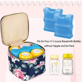Teamoy Breastmilk Cooler Bag, Baby Bottles Bag for up to 4 Large 5 Ounce Bottles Without Nipple, Perfect for Working Mom Mother, (Bag ONLY), Peony