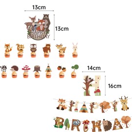 KOBOKO Pack of 15 Forest Animals Birthday Decoration, Happy Birthday Garland, Birthday Decorations, Suitable for Children's Birthday, Potluck, Birthday Party, Forest Theme Party