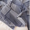 MEJU Striped Checks Modern Blue All Season Reversible Muslin Tassels