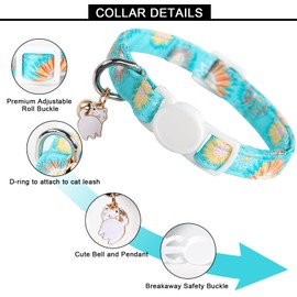 Unique style paws 2 Pack Kitten Collar Breakaway with Bell & Pendant, Adjustable Safety Cat Cotton Collars for Girl Boy Cats and Small Pets