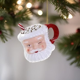 The Bridge Collection Vintage Santa Mug Ornament - Glittered Mug with Santa Claus Ornament for Holiday Decor - Festive Mug of Hot Cocoa Christmas Ornament