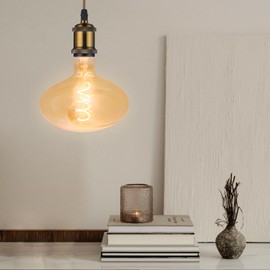 WHFIALUX Oversized Decorative LED Light Bulbs,Giant Vintage Edison Light Bulb,TM160 Huge Mushroom Shape Bulbs,Pendant Lighting,Amber Glass 2200K Warm White,6W Dimmable 250LM(40W eq.),E26 Base (TM160)