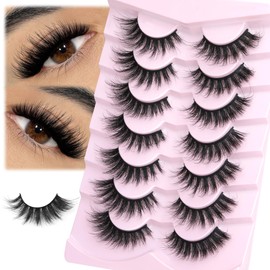 Wispy Lashes False Eyelashes Fluffy Mink Lashes Strip Fairy Fake Eyelashes Long Cat Eye Lashes 7 Pairs Fake Lashes Natural Look Volume Faux Mink Eyelashes